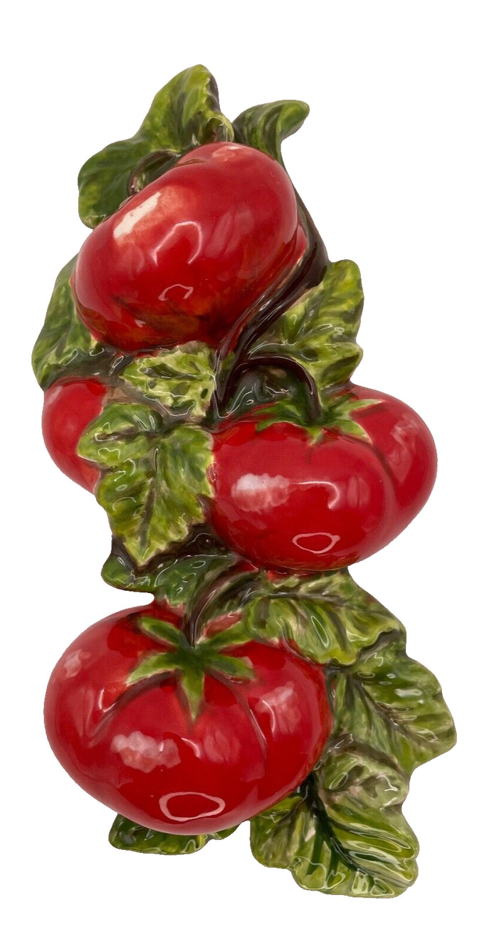 Pre-owned Red Vine Tomatoes Ceramic Hand Painted Wall Art Decor 7.5" Signed
